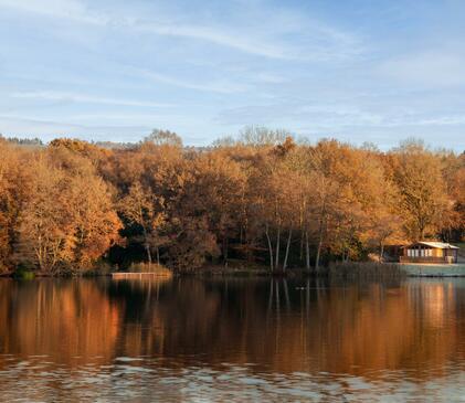 Winter morning at Pearl Lake Country Holiday Park, Herefordshire.